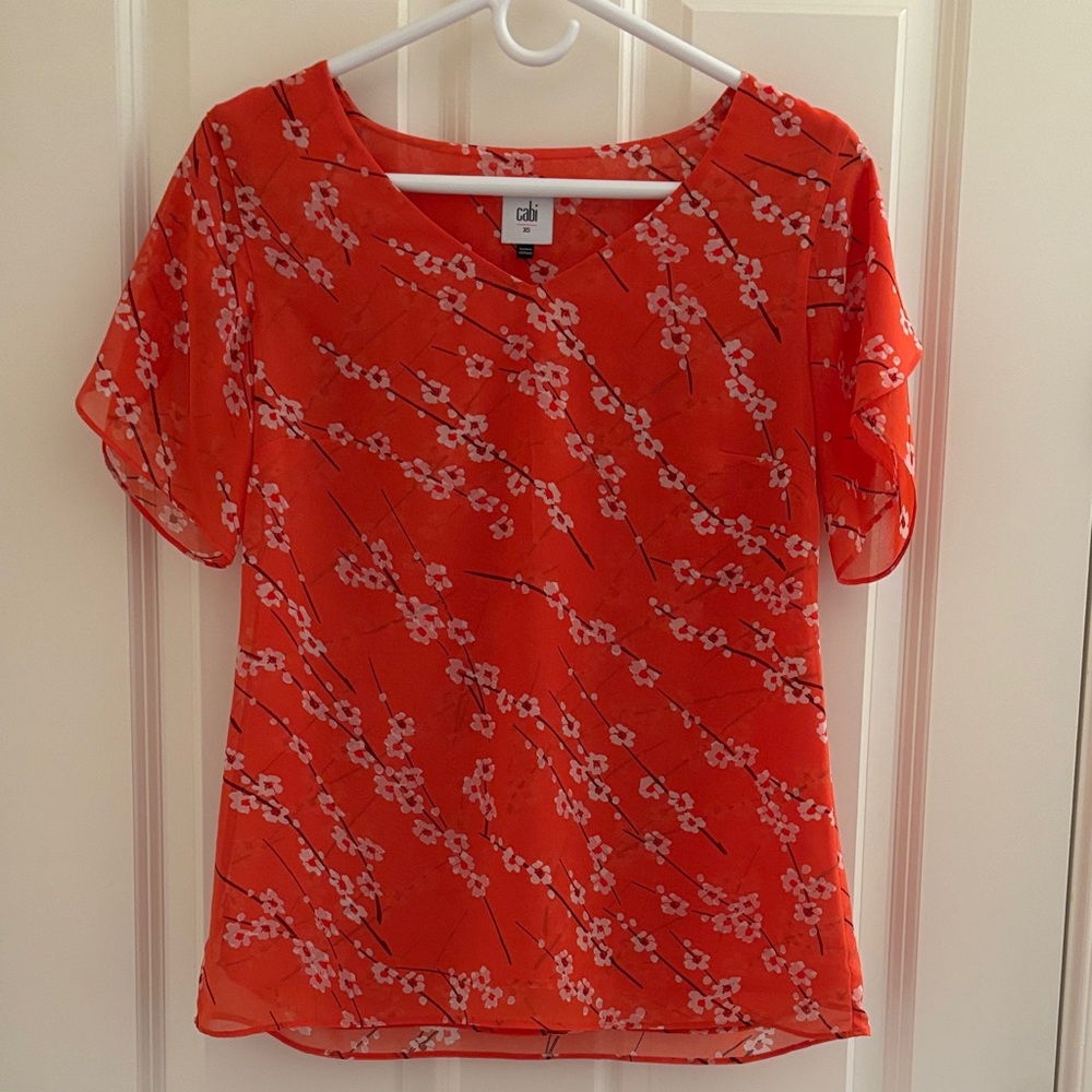 Cabi Women's Chiffon V-Neck Cherry Blossom Floral blouse, XS